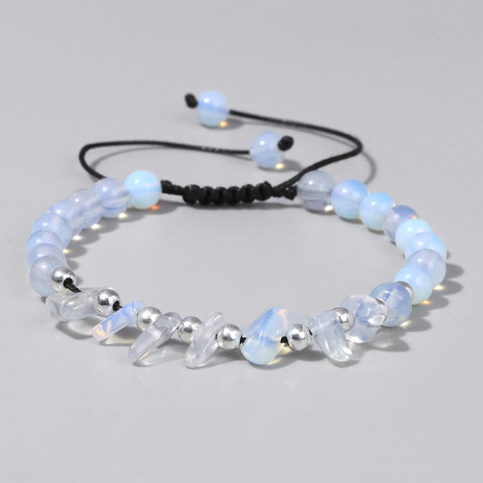 Women Fashion Smooth White Opal Moon Stone Bracelet - Omamoristone お守り石