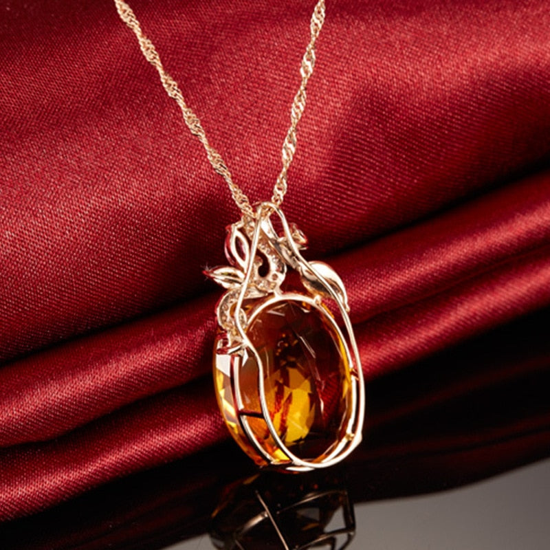 Classic Necklace 925 Silver Jewelry with Oval Citrine Zircon Gemstone Pendant - Omamoristone お守り石
