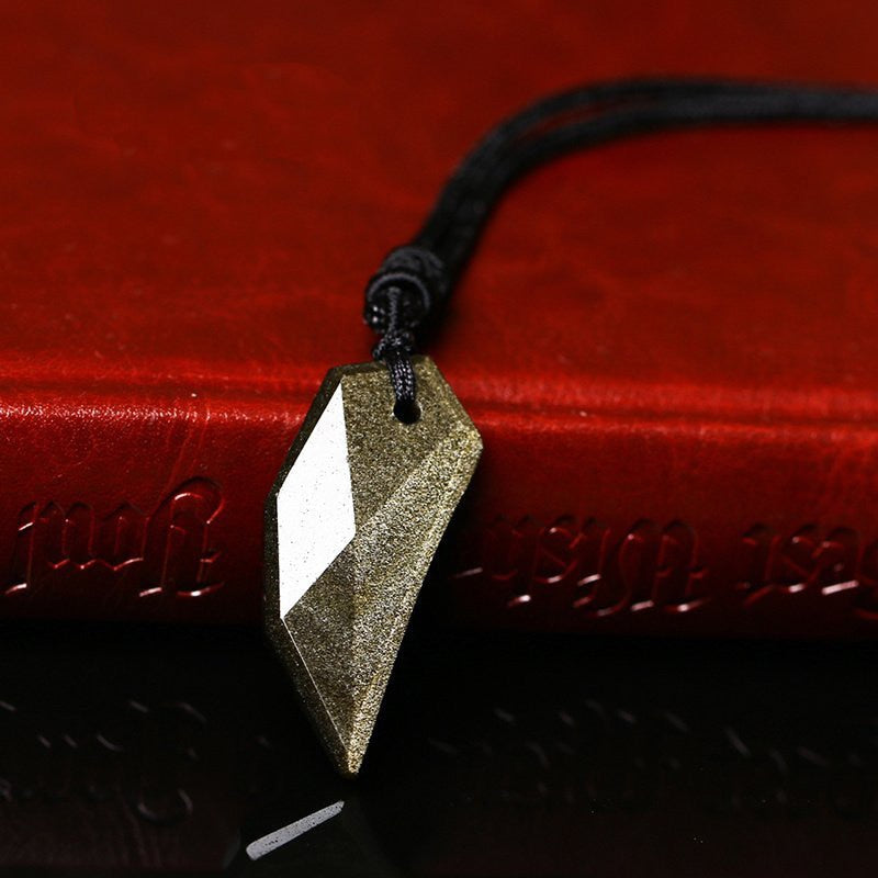 Natural Gold Obsidian Wolf Tooth Pendant Necklace - Omamoristone お守り石