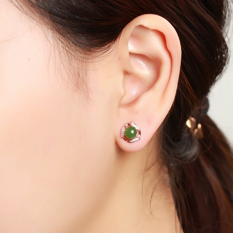 952 Natural Jasper Jade Rose Gold Earrings - Omamoristone お守り石