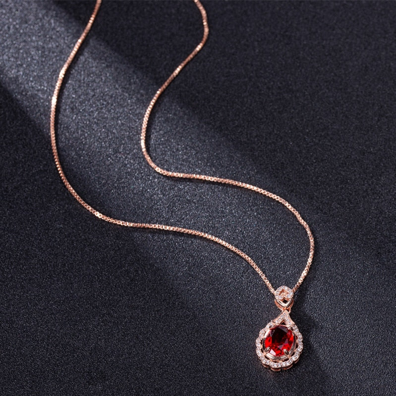 14 K Rose Gold Pendant Natural Ruby Necklace - Omamoristone お守り石