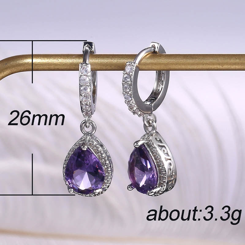 925 Silver Amethyst Water Drop Shaped Earrings - Omamoristone お守り石