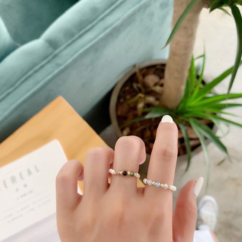 Minimalist Beaded Pearl Ring - Omamoristone お守り石