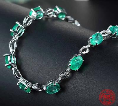 Natural Emerald 925 Silver Bracelet - Omamoristone お守り石