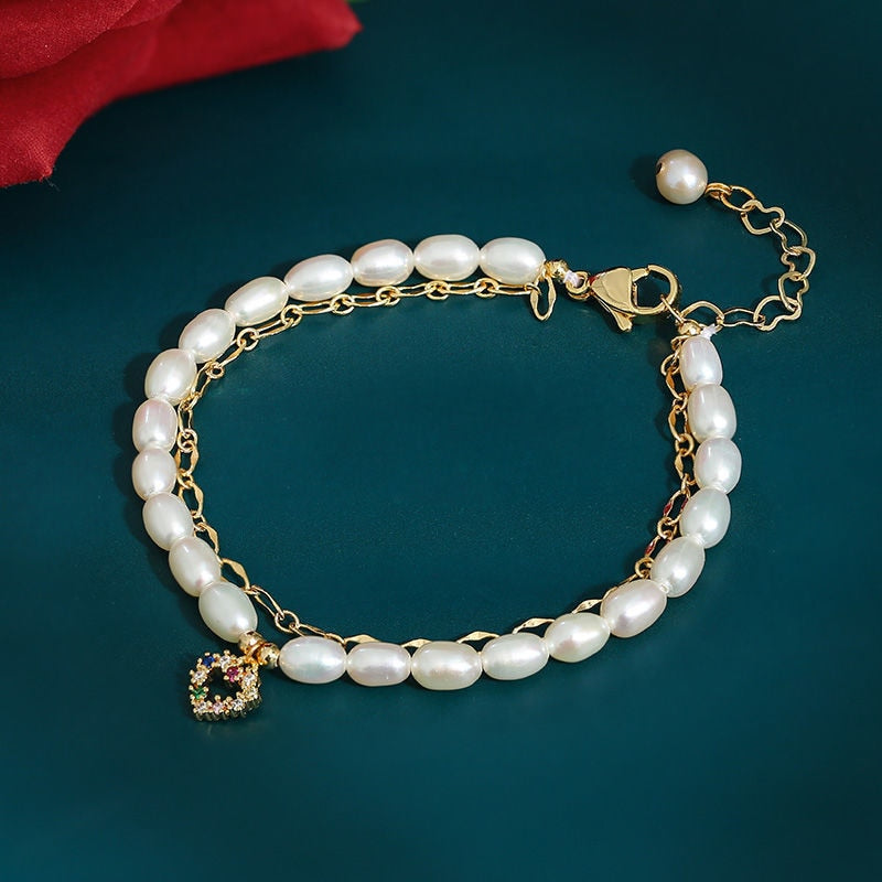 Natural Pearl Double-layer 14k Gold Bracelet - Omamoristone お守り石